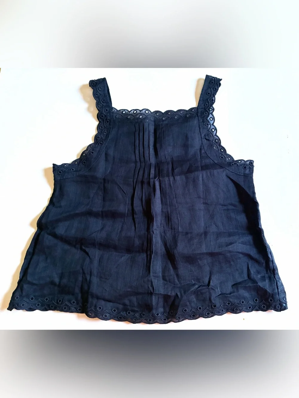 J.Crew. Scallop-trim tank top in ramie.Navy blue. XXS. New without tags.